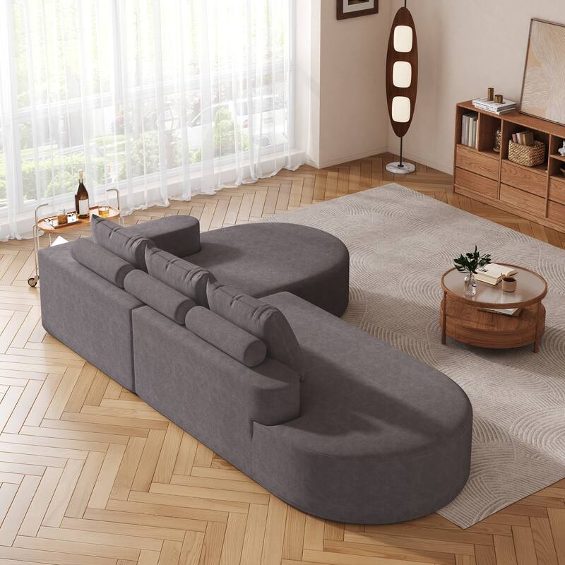 L Shaped Modular Curved Sectional Sofa, Chenille Upholstered 3 Seat Sofa, Corner Sofa with 3 Pillows for Living Room, Bedroom