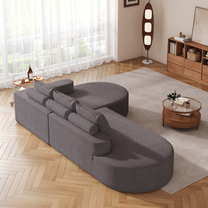 Roomfitters 108.5" Modern Curved Chenille Sectional Sofa, Modular L-Shaped Couch with 3 Pillows