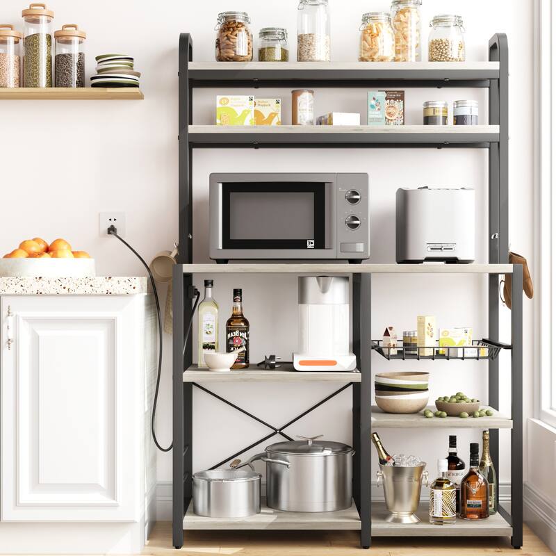 Kitchen Buffet Table with Large Storage with Power Outlet