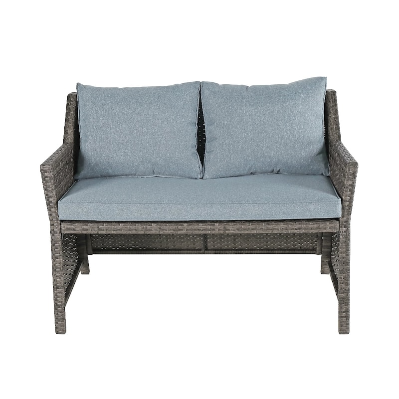 2-Piece Outdoor Patio Furniture Wicker Loveseat and Storage Ottoman