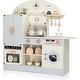 preview thumbnail 1 of 5, Wooden Play Kitchen with Toy Double-Door Refrigerator & Cooking Set Accessories Kitchens