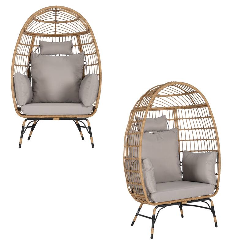 Luxury All-Weather Egg Chair with Ottoman, Oversized Rattan Hanging Chair for Patio, Balcony & Backyard