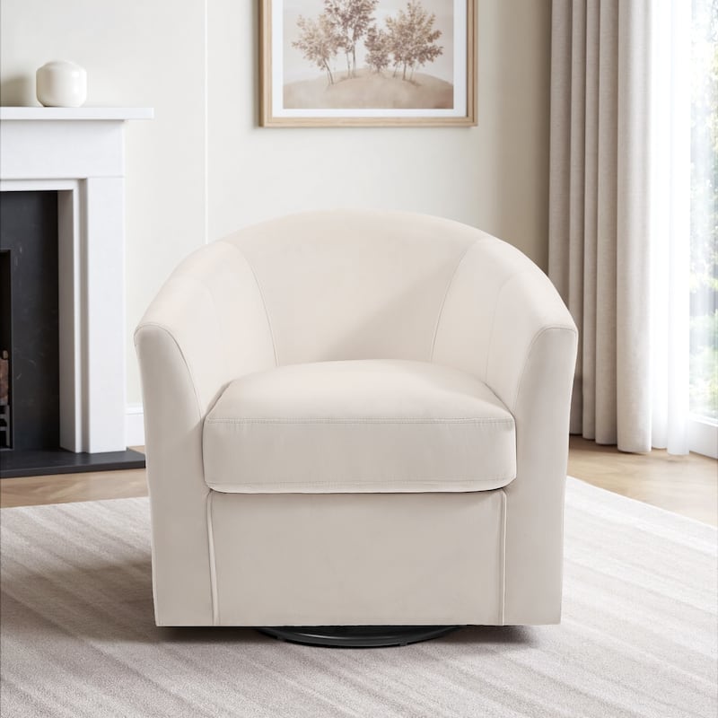 Upholstered Velvet 360° Swivel Accent Arm Chair - Ivory