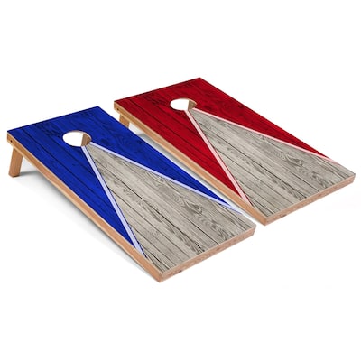 Solid Wood Cornhole Boards - Royal and Red Triangle Design
