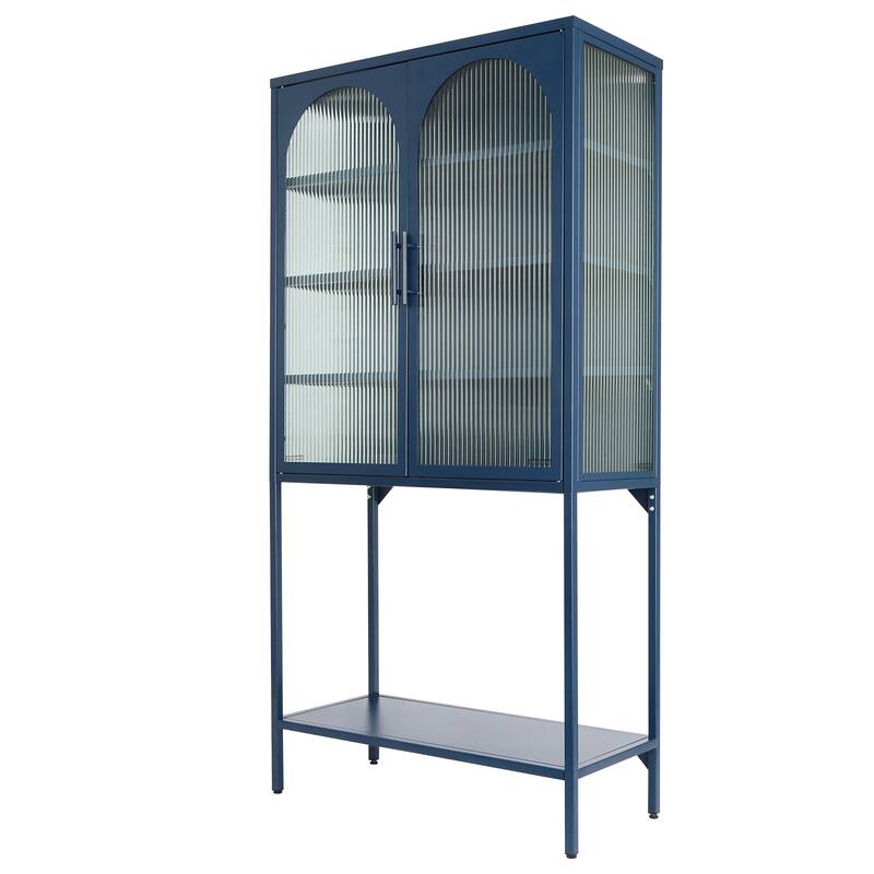 Adjustable Shelves Cabinet with 2 Glass Arched Doors