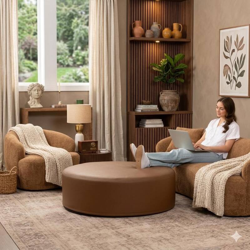 Jaxx Candler Round Couch Ottoman Large Coffee Table & Foot Rest, 44-Inch