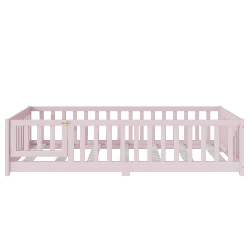 Floor Bed with Fence and Door,Ideal for Kids' Play and Sleep