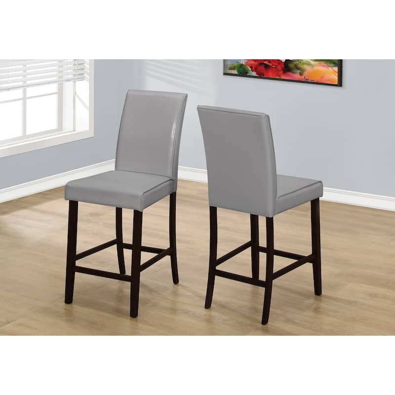 Modern Solid Wood Bar Stools Set of 2 Grey Faux Leather Seat 24.5" Counter Height Chairs - 40”H x 17.75”W x 22.50”D - Grey-Brown