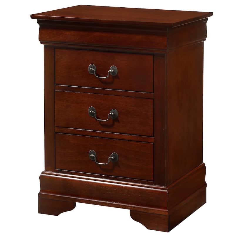3-Drawer Cherry Finish Wood Nightstand - 29" - Brown