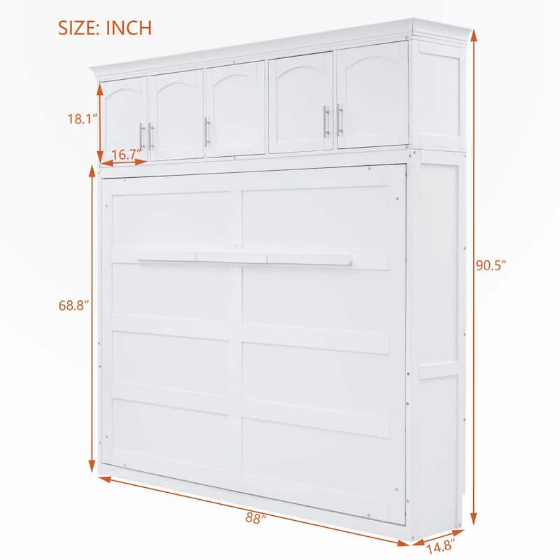 Queen Size Murphy Bed Wall Bed with Top Cabinets