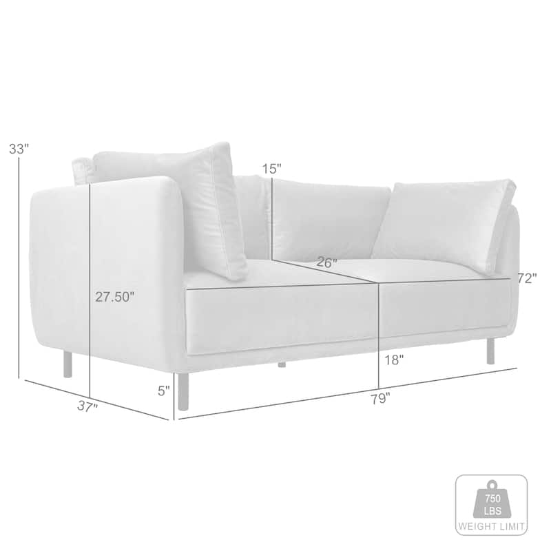 Serenity 79" Fabric or Velvet 3 Seater Cloud Sofa Couch with Black Metal Legs