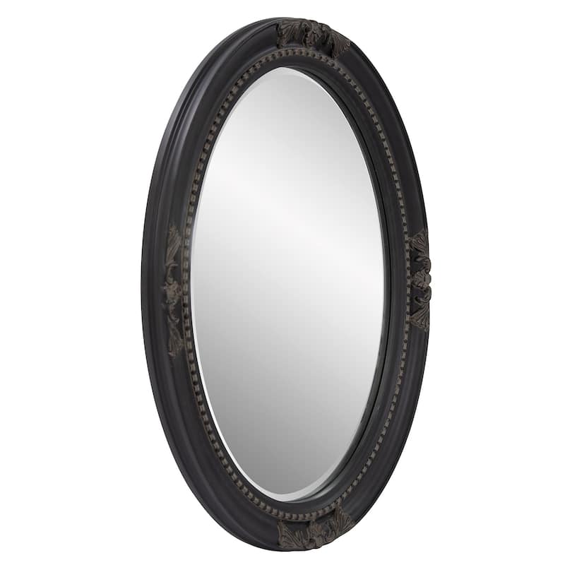 HomeRoots 33" Black Ornate Oval Wood Framed Accent Mirror - 33" H x 25" W