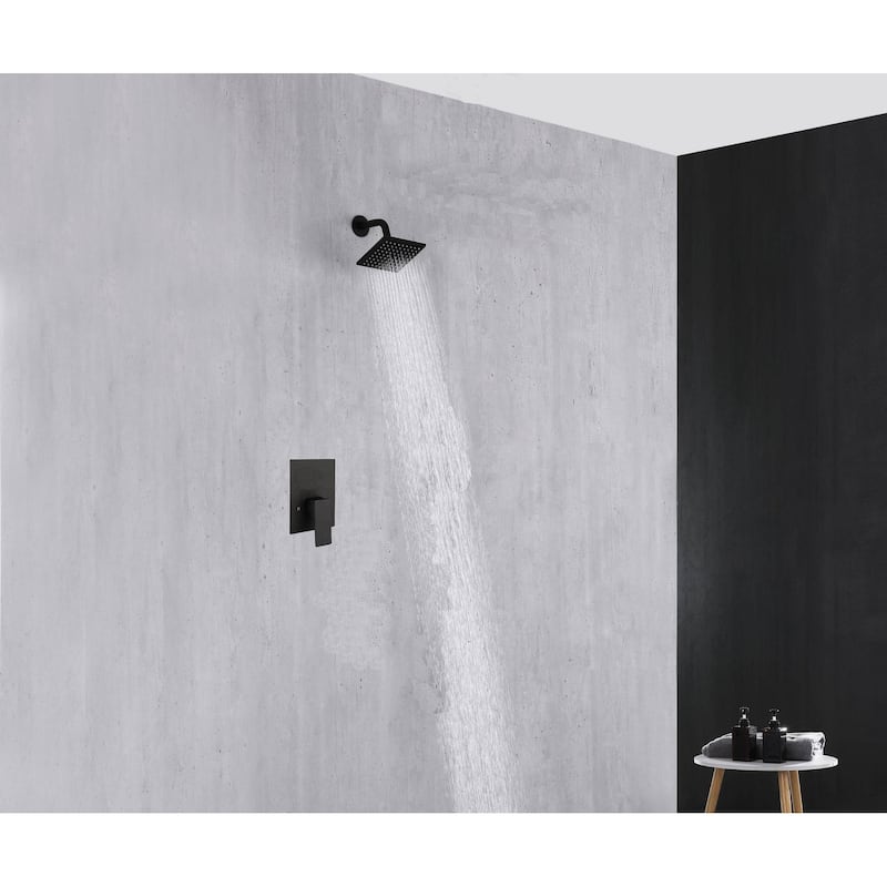 matte black wall mount 6 inch regular high water pressure head single function shower faucet - 6' x 6'