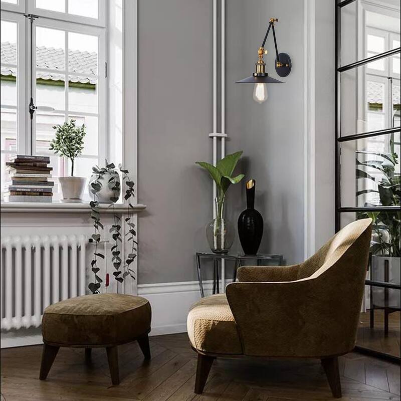 Industrial Black 1-Light Adjustable Swing Arm Wall Sconce