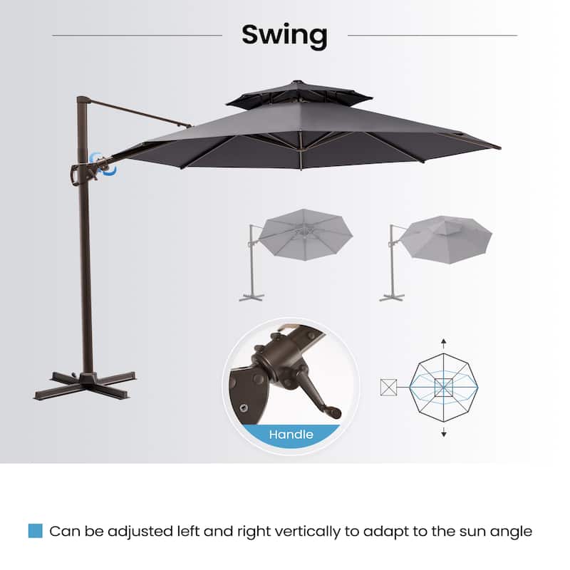 11 FT Outdoor Solar-Powered LED Light Aluminum Double Top Patio Cantilever Umbrella with Fillable Base