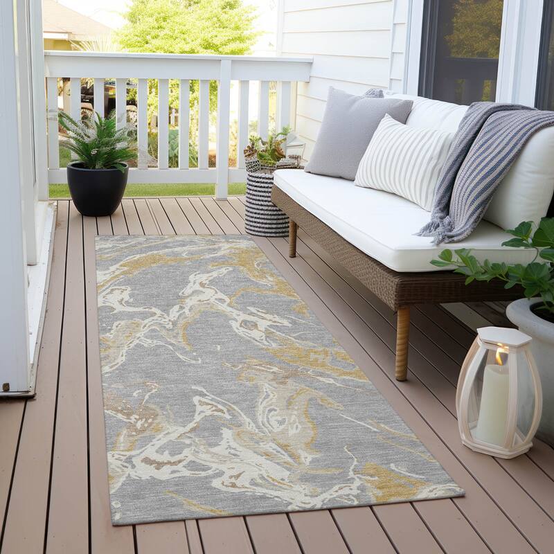 Machine Washable Indoor/ Outdoor Modern Wave Chantille Rug