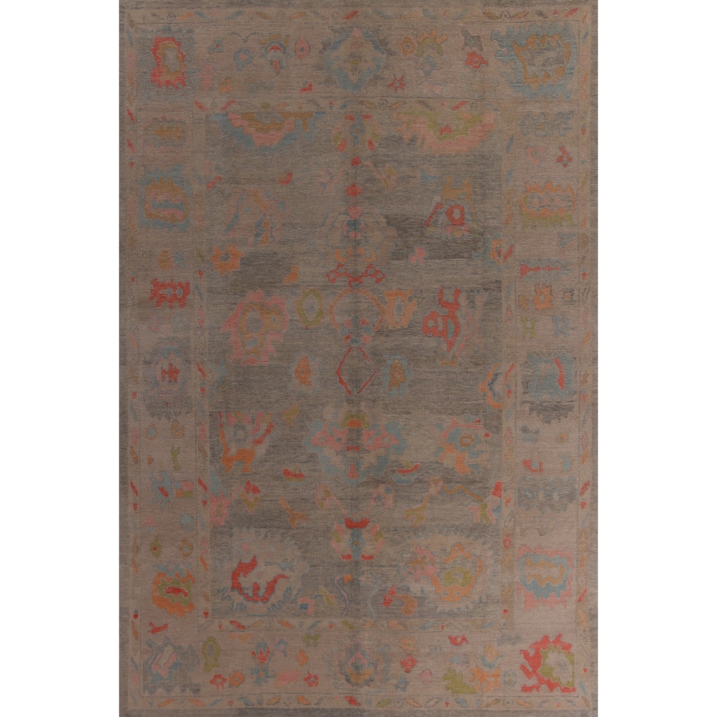 Hand Knotted Oriental 100% Wool Carpet Transitional All-Over Greys & Charcoal Oushak Area Rug - 13' 0'' X 9' 9''