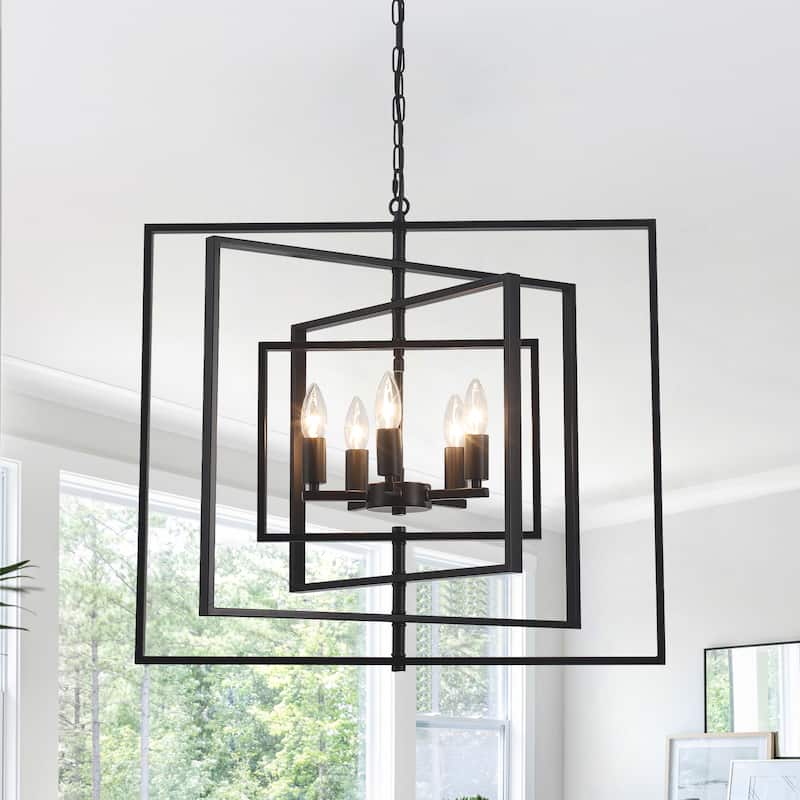 25.59inch 5 Lights Modern Chandelier with 4 Metal Frames 360 Degree Adjustable for Different Rooms - Black