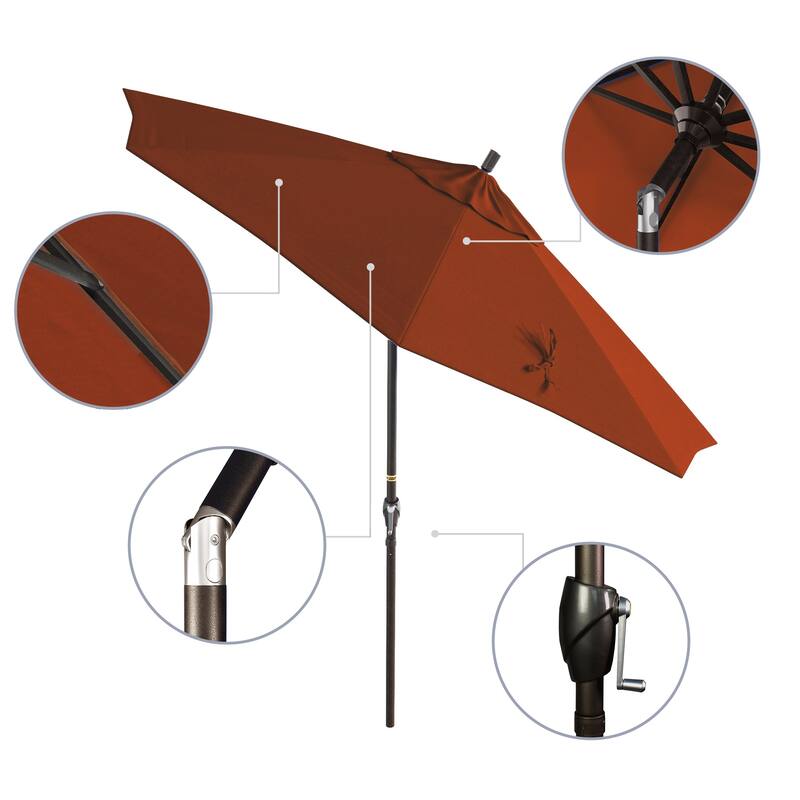 California Umbrella 9' Rd. Aluminum Patio Umbrella, Crank Lift with Push Button Tilt, Bronze Finish, Pacifica Fabric
