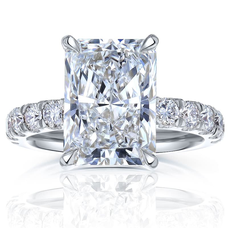 Kobelli Sunset Line 6 Carat Lab Grown Diamond Certified 14k Solid Gold Radiant-cut Comfort Fit French Pavé Petra Ring (EF/VS) - 6 - White