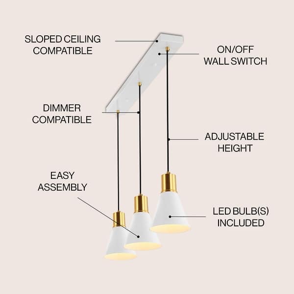 dimension image slide 2 of 11, JONATHAN Y Watts Mid-Century Modern Iron LED Pendant