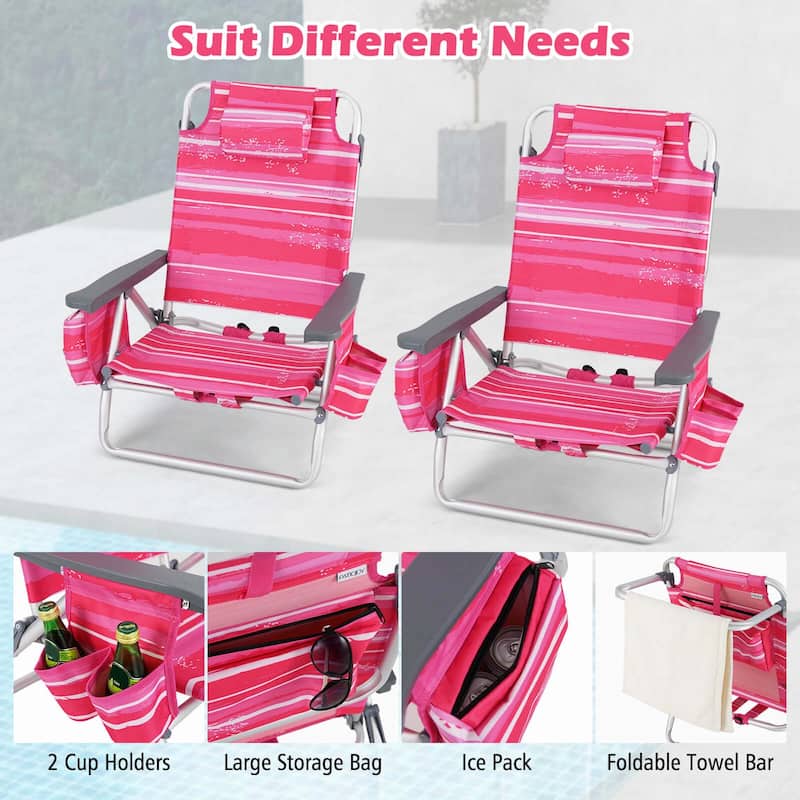 2-Pack Folding Backpack Beach Chair 5-Position Outdoor Reclining - See Details