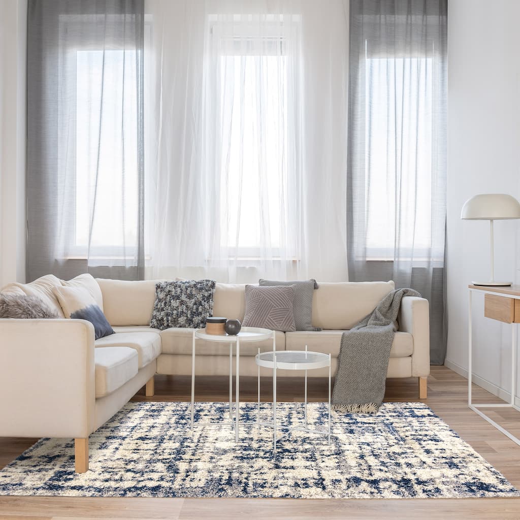 Gertmenian Anjou Myra Navy Modern Abstract Shag Area Rug