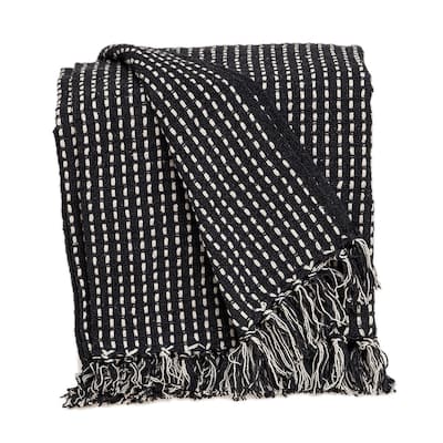 Black and White Handloom Woven Throw Blanket