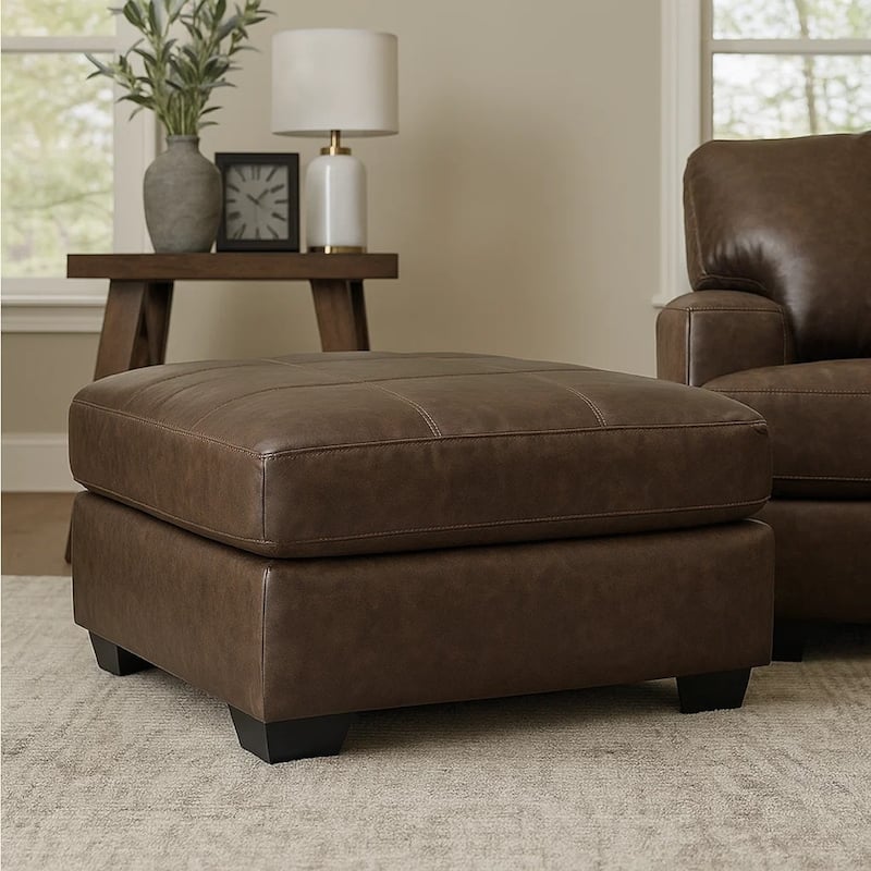 Barl Oversized Ottoman, Plush Dark Brown Faux Leather Cushion, 36 Inch