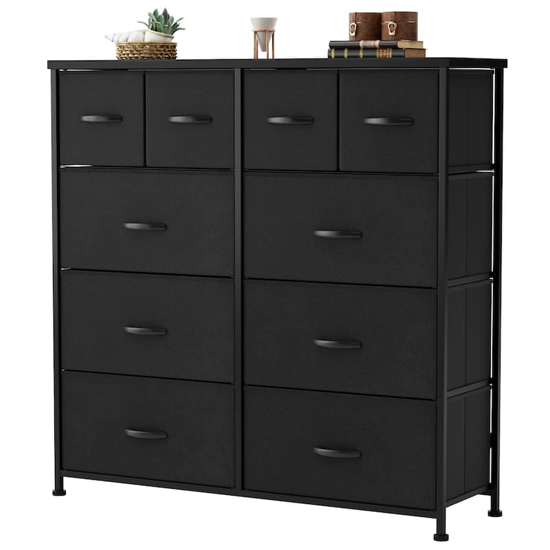 Furniwell 10 Drawer Fabric Dresser Chest of Drawer Cabinet, Black