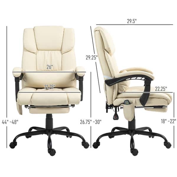 dimension image slide 3 of 7, Vinsetto Office Desk Chair Recliner, Height Adjustable Movable Lumbar Support with 6-Point Vibrating Massage