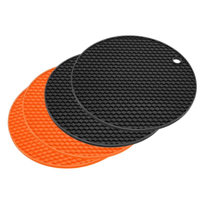 4pcs Silicone Table Trivet Mat Non-Slip Heat Resistant Pads - Orange+Black