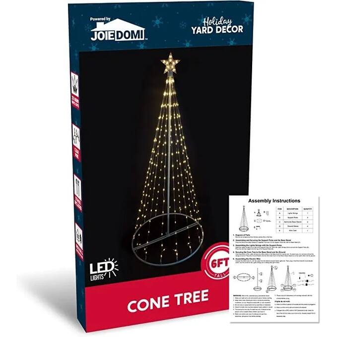 6FT Tall Plastic Warm White LED Animated Lightshow Cone Tree, Indoor Outdoor Christmas Decoration