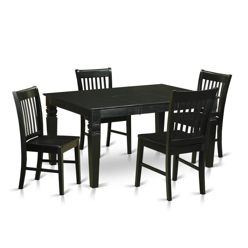 East West Furniture 5 Piece Kitchen Table Set- a Dining Table with Butterfly Leaf and 4 Solid Wood Seat Chairs, Black