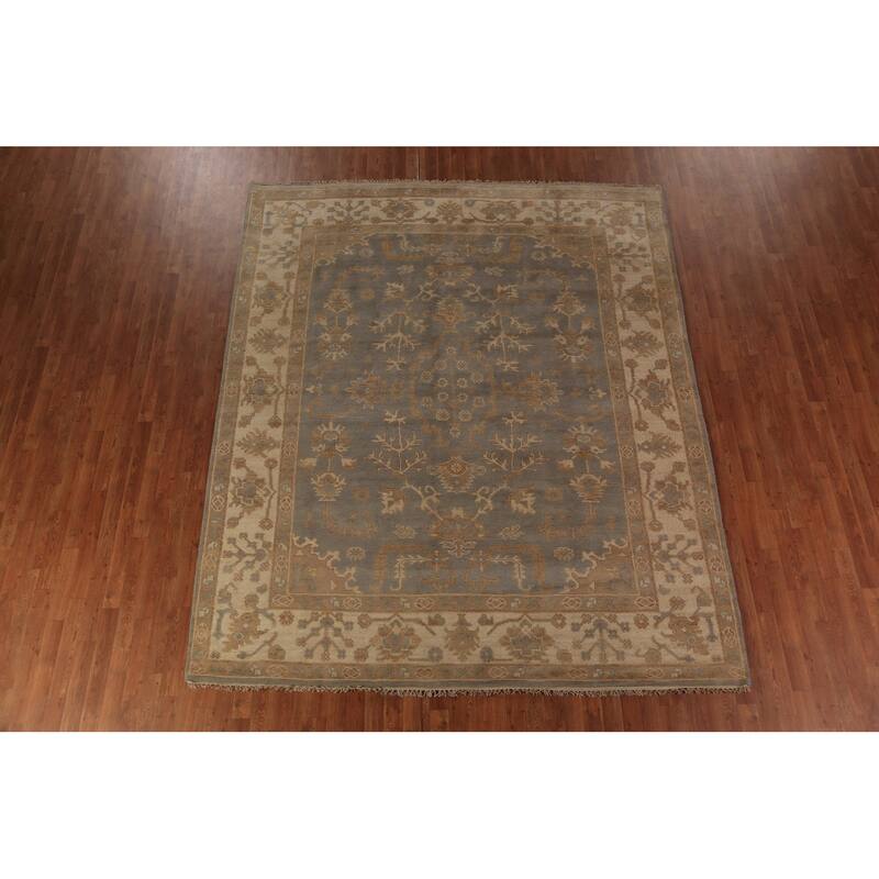 Gray Oushak Indian Area Rug Hand-Knotted Transitional Wool Carpet - 8'5"x 9'11"