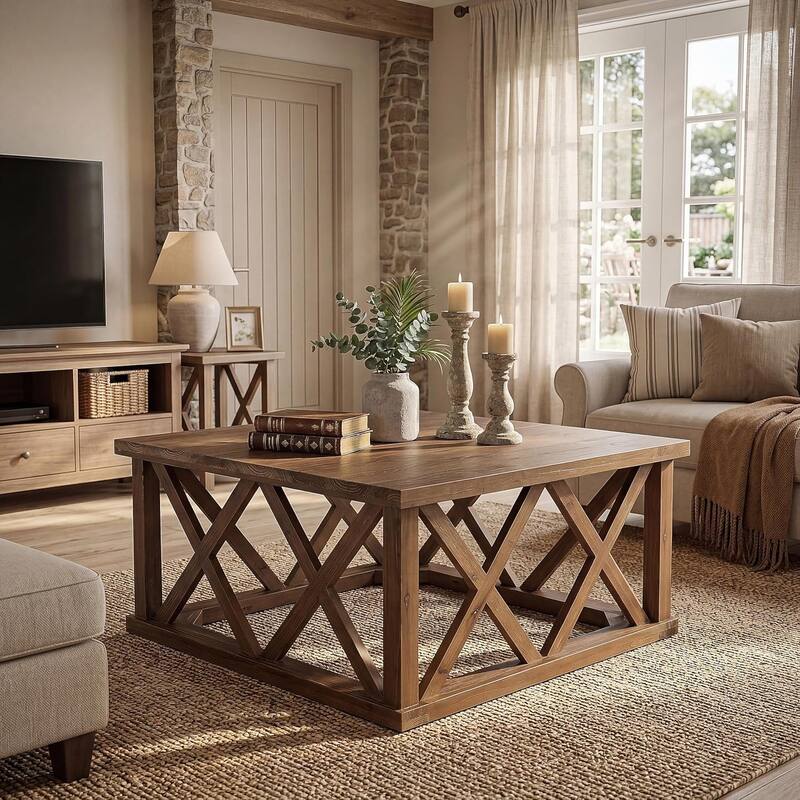 39.4-Inch Solid Wood Coffee Table for Living Room, Apartment, Office