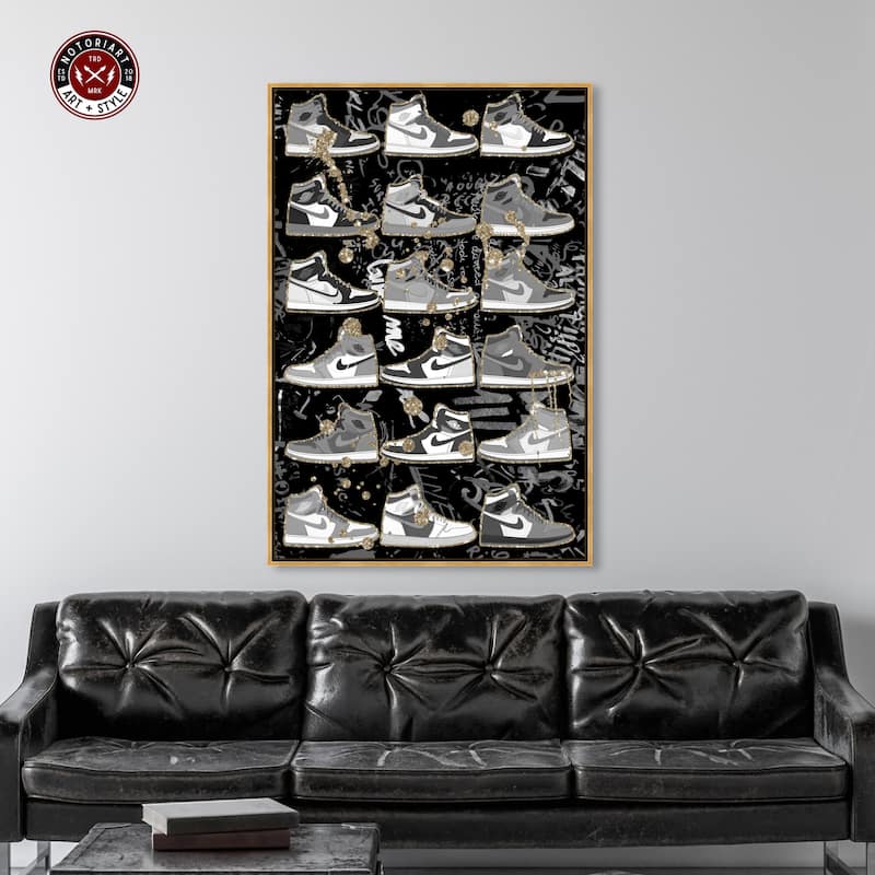 Notoriart Black And White Sneaker Collection Framed Sneaker 1 Piece Canvas Wall Art