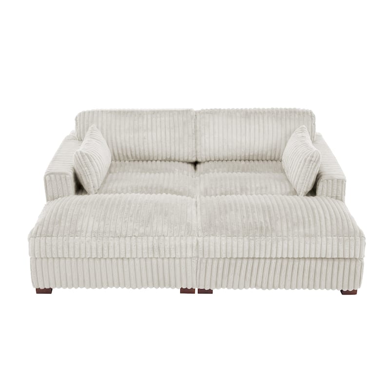 82" W Plush Corduroy Modular Sectional Sofa Chaise Lounge