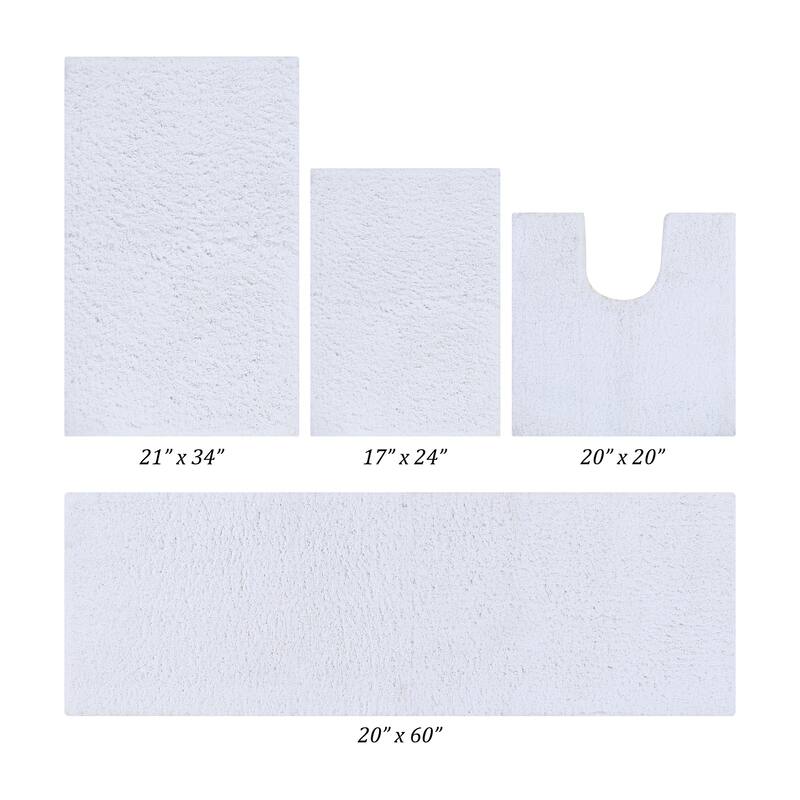 Better Trends Bath Rug Set 100% Micro Polyester Tufted Anti-Skid Latex Backing Bathroom Rugs for Shower, Sink Mats Micro Plush - 4 Piece Set 17"x24" | 20"x20" | 21"x34" | 20"x60" - White
