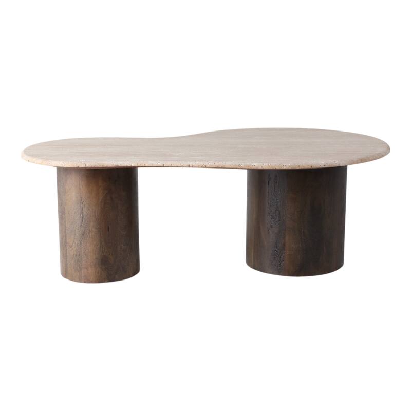 Mango Wood Travertine Curvy Top Coffee Table - Brown, 16" - 48.0"