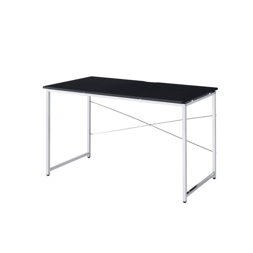 Black Wood Top Writing Desk with Silver Metal Base, Reversible