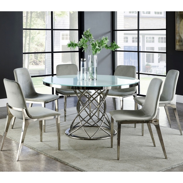 Glass and chrome deals dining table set