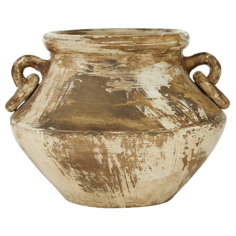 Ceramic Handmade Distressed Decorative Vase - Beige - Roche River Decor - Beige - 13"W, 10"H