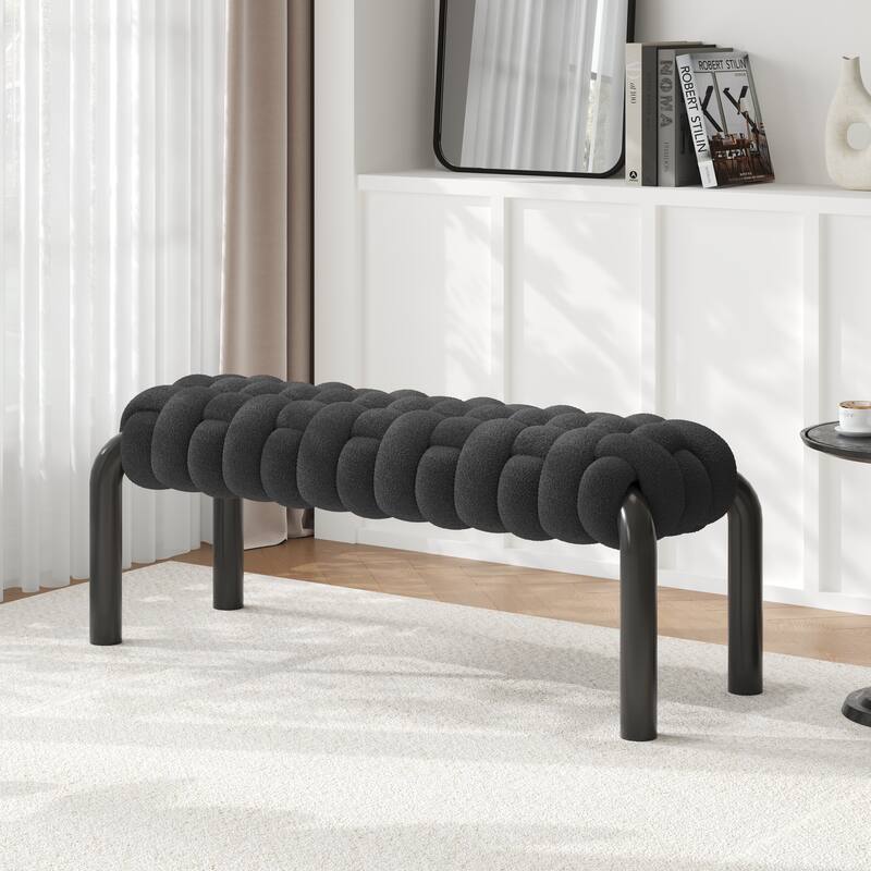Christopher Knight Home - Teddy Braided Upholstered Bench with Black Metal Legs End-of-Bed Seating