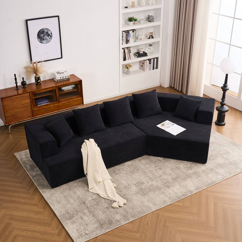 129.5" Chenille Memory Foam Sectional Sofa with Quick Rebound Foam - Black