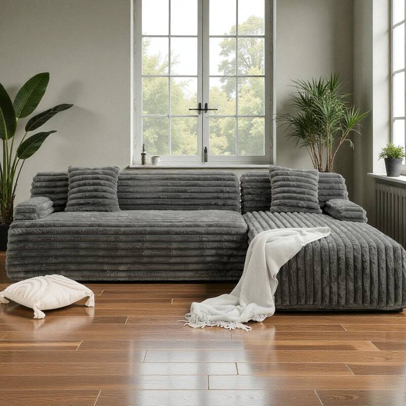110" Cloud Sectional Sofa Free-Combined Faux Upholstered Modular Couch with Pillows for Living Room