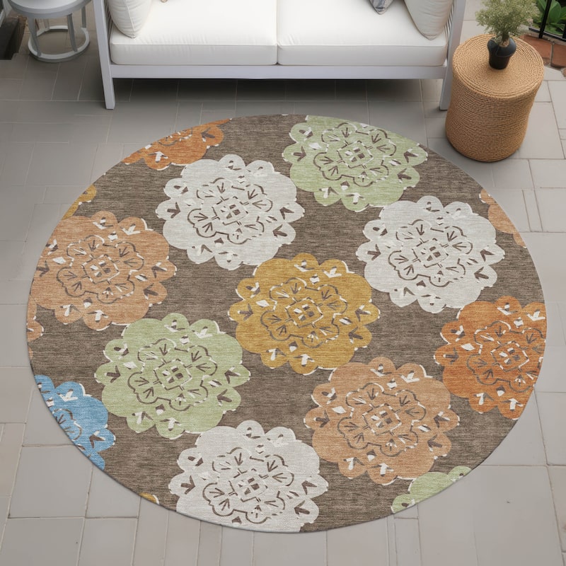 Machine Washable Indoor/ Outdoor Global Motif Chantille Rug - Chocolate - 8' x 8'
