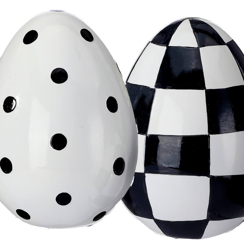 6" Resin Polka Dot And Check Easter Egg Set of 2