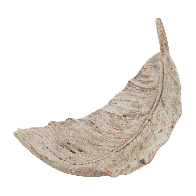 Champagne Resin Textured Leaf Decorative Decorative Bowl with Brown Details (Set of 2)