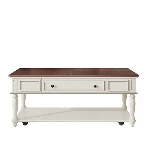 Farmhouse Coffee Table with One Drawer and Lockable Wheels - Bed
